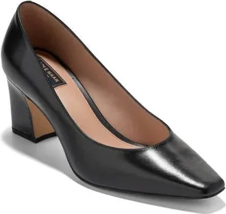 Cole Haan Blanche Block Heel Pump in Black Leather at Nordstrom, Size 10.5