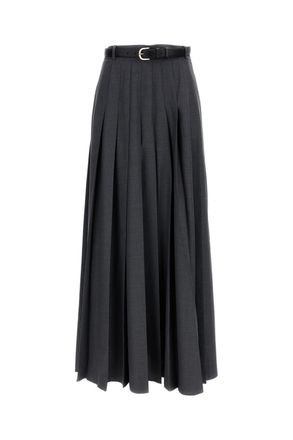 Self Portrait Grey Pleated Wool Blend Skirt