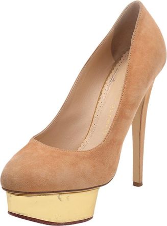 Charlotte Olympia Brown Suede Dolly Platform Pumps