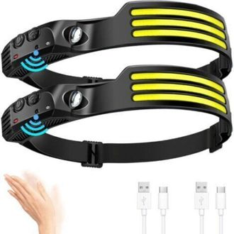 OEM Conjunto De 2 Potentes Linternas Frontales Led, 1000 L&uacute;menes, 3 Led Ultrabrillantes, Recargables Por Usb, Sensor De Movimiento, Resistentes Al Agua, P
