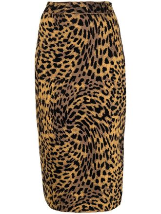 Stella McCartney textured leopard-print skirt - women - Viscose/Wool/Polyamide - 46 - Brown