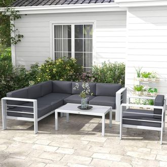 OUTSUNNY 5 PCs Garden Sofa Set w/ Cushions, Aluminium Furniture Sets in Light Grey