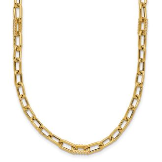 Diamond2Deal 14K Yellow Gold Polished CZ Fancy Paperclip Link Necklace 18