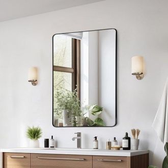 OEM Espejo De Pared Espejo De Maquillaje Espejo De Ba&ntilde;o 915 X 610 X 25 Mm Espejo Rectangular Marco De Aleaci&oacute;n De Aluminio Negro Con Soporte En Forma De Z