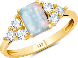MAX + STONE 10k Yellow or White Gold Gemstone Emerald Cut Birthstone Anniversary Ring