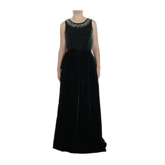 Dolce & Gabbana Gowns, female, Green, 2XS, Green Velvet Crystal Long Maxi Dress