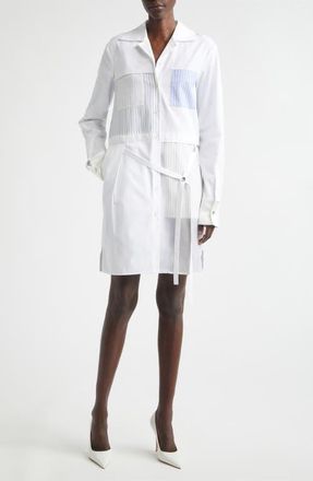 Jason Wu Collage Mixed Media Long Sleeve Shirtdress in White at Nordstrom, Size X-Small