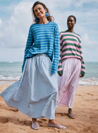 Contemporaine Womens Striped lightweight poplin maxi skirt
