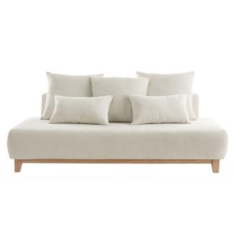 Miliboo Divano scandinavo 3 posti in tessuto effetto velluto testurizzato beige e legno chiaro L200 cm odeon