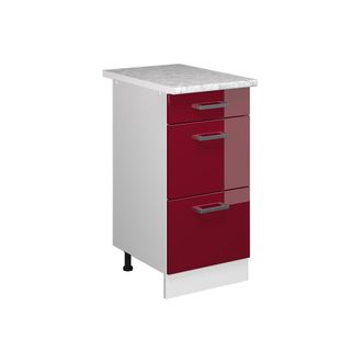 Vicco Mueble Bajo Universal R-line, Rojo Burdeos Alto Brillo, 40 Cm Con Cajones Vicco