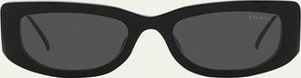 Prada Triangle Logo Rectangle Acetate & Metal Sunglasses