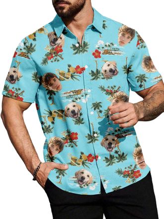 Generic Custom Hawaiian Shirts for Men with Face Personalised Funny Mens Button Down ShirtsTropical Summer Beach Casual Short Sleeve (UK, Alpha, XXL, Regular,