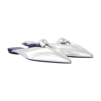 Lanvin Womens Bow-Front Lambskin Mule Silver