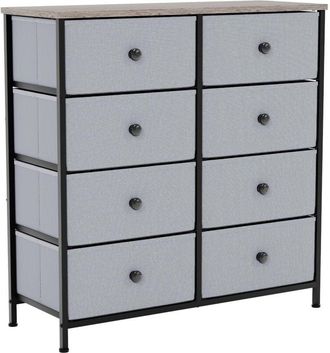 Home Discount Home Discount - Chorley 8 Drawer Fabric Chest of Drawers Metal Frame Bedroom Living Room Storage, Beige-&-Grey