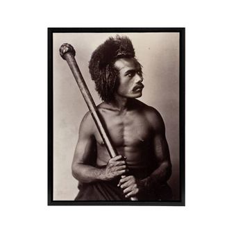 Artery8 Burton Brothers Photograph of a Fijian Warrior Framed Canvas Art Print in Brown | Size: W24 x H32