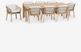 Sklum Sklum - Set De Mesa Rectangular 220x100 Cm Y 8 Sillas De Jard&iacute;n En Madera De Acacia Y Cuerda Trenzada Karvia