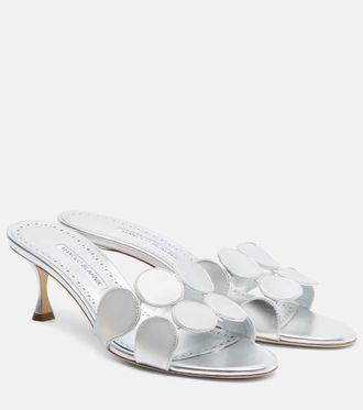 Manolo Blahnik Haribalmu 50 metallic leather mules