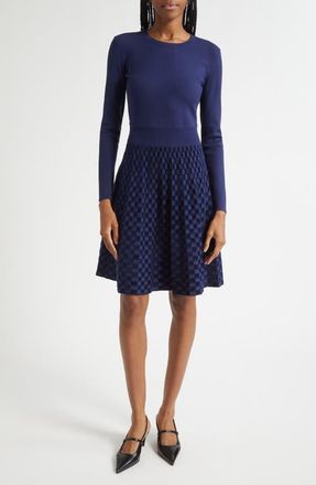 Emporio Armani Velvet Check Long Sleeve Sweater Dress in Solid Dark Blue at Nordstrom, Size 10 Us