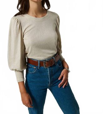 Nation Ltd Loren Smocked Peasant Tee In Heather Oatmeal
