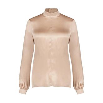 Tom Ford Overhemden, Dames, Beige, 3Xs, Zijden Charmeuse Mock Neck Blouse