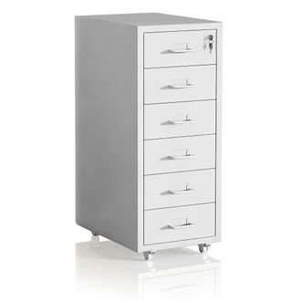 Relaxdays Cajonera Relaxdays, 6 Cajones, (alto X Ancho X Fondo): 69 X 28 X 41 Cm, Con Cerradura, Archivador Met&aacute;lico, Blanco