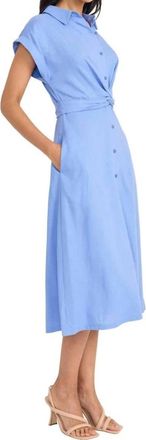 Maggy London Cuff Sleeve Linen Wrap Dress In Blue Bonnet