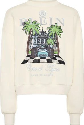 Philipp Plein Sweatshirt LS New Port Beach Cut - Dames - Sweatshirts - Beige - L - Katoen - Hoodies & sweatvesten
