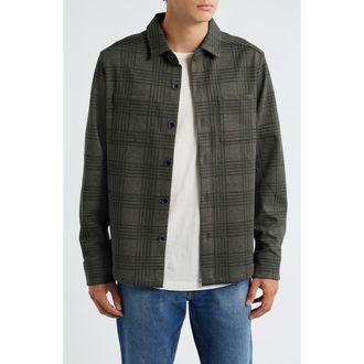 Robert Barakett Upton Plaid Double Knit Overshirt in Olive at Nordstrom, Size X-Large