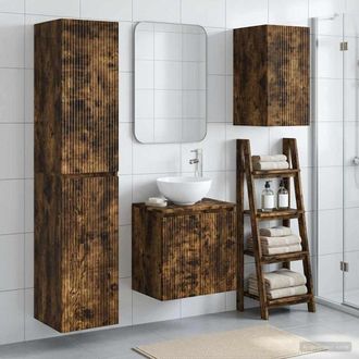 vidaXL Vidaxl Set Di Armadi Da Bagno 3 Pz Rovere Fumo 33 X 34,5 X 160 Cm
