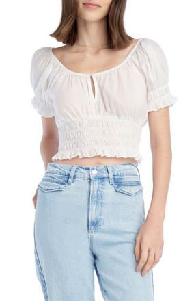 Favorite Daughter The Swoon Ruffle Trim Smocked Crop Top in White at Nordstrom, Size X-Small