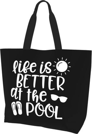 AOOEDM Life Is Better At The Pool Ladies Canvas Tote Reusable Shopping Bag