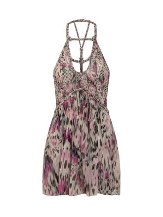 Isabel Marant Pink Printed Halter Neck Mini Dress