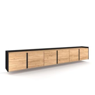 Skraut Home Mueble tv efecto madera roble y negro 309x35x50cm colgado