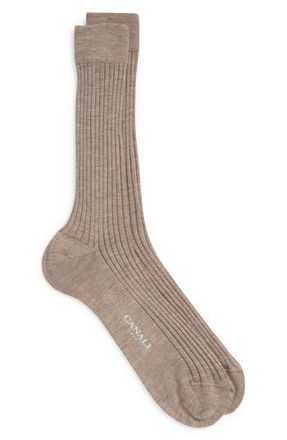 Canali Ribbed Cashmere & Silk Dress Socks in Tan at Nordstrom Rack, Size Medium