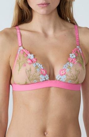Etam Douceur Embroidered Tulle Triangle Bralette in Azure Blue/pink at Nordstrom Rack, Size Small