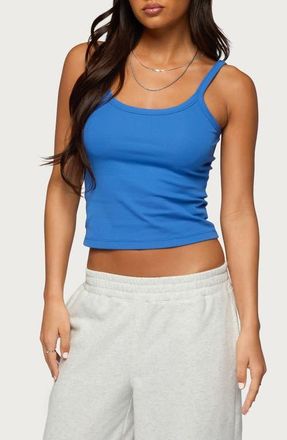 Edikted Basic Babe Stretch Cotton Crop Camisole in Blue at Nordstrom, Size X-Large