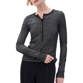 Rag & Bone The Knit Two-Tone Rib Henley in Black/White Multi at Nordstrom, Size Xx-Small