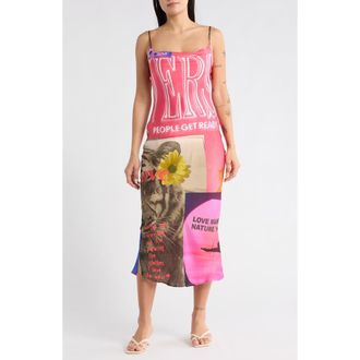 Desigual Collage Print Midi Slipdress in Dark Pink at Nordstrom Rack, Size X-Small