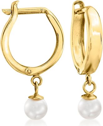 RS Pure by Ross-Simons 4-4.5mm Cultured Pearl Huggie Hoop Earrings in 14kt Yellow Gold