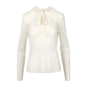 Philosophy di Lorenzo Serafini Overhemden, Dames, Wit, M, Leer, Blouse met Geborduurde Strik