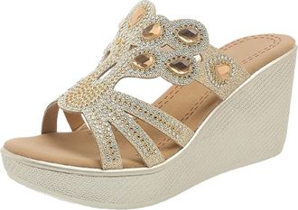 Generic Womens Mules with Heel Pumps Womens with Rhinestone Wedge Sandals High Heels Platform Sandals Glitter Slippers Slides Peep Toe Summer Shoes Slippers N