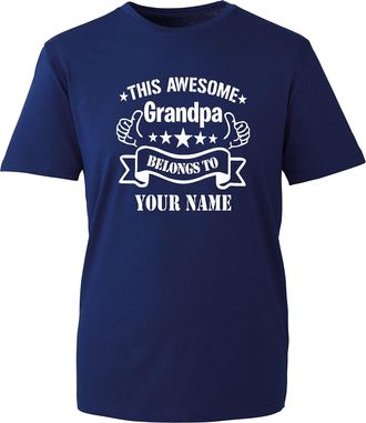 Generic Personalised This Awesome Grandpa Belongs to Your Name T-Shirt Birthday Gift Your Custom Name Unisex Tee Top (Navy, 4XL)