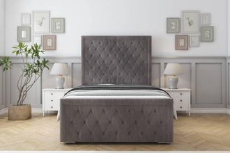 Sloomy Monroe Naples Bed Frame With 50 Upholstered Headboard in Grey | Size: Small Single