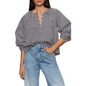 Sanctuary Perfect Gingham Button-Up Top in Black at Nordstrom, Size Small P