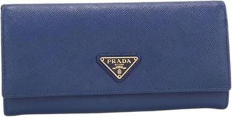 Prada Pre-owned Vintage Long Wallet (bi-fold) - Dames - Vintage Accessoires - Blauw - ONE Size - Leer - Vintage