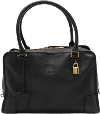 Loewe Pre-owned Handbags, female, Black, Size: ONE SIZE Pre-owned Amazona 35 Anagram Leather Handbag