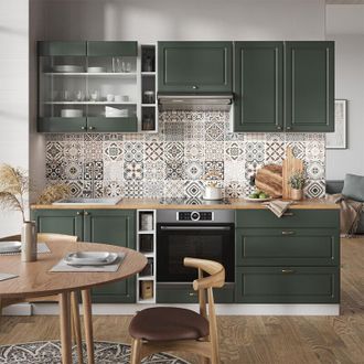 Vicco Mueble De Cocina Fame-line, Verde-dorado Casa De Campo/blanco, 235 Cm Sin Encimera