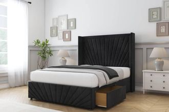 Comfort Beds Sunrise Naples Divan Base 2 Drawers - 54 Wingback-Footboard in Black | Size: Double