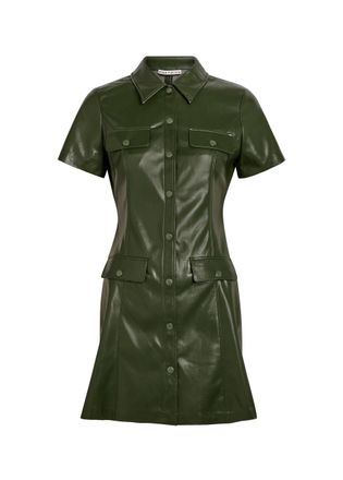 Alice & Olivia Jamie Faux Leather Mini Shirt Dress - Dark Green - 12 (UK16 / XL)