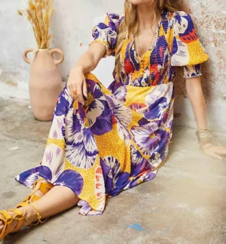 Indies Prodiguese Dress In Yellow Purple
